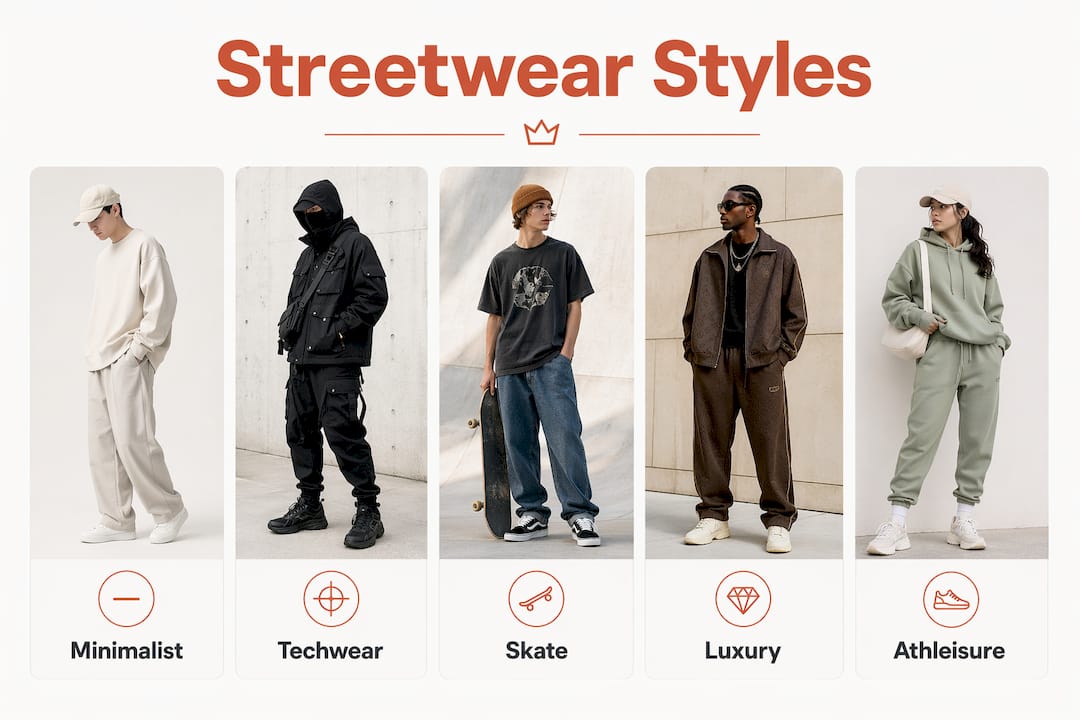Infographic showing five main streetwear style categories