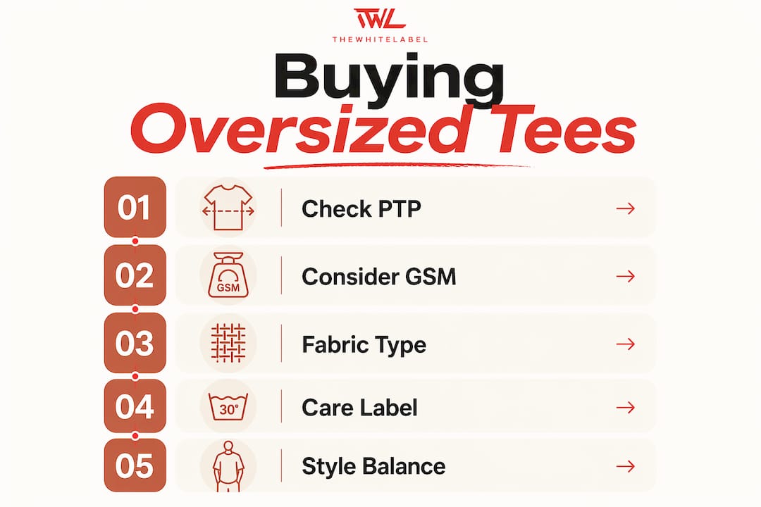 Infographic illustrating 5 key steps for choosing oversized tees in Singapore