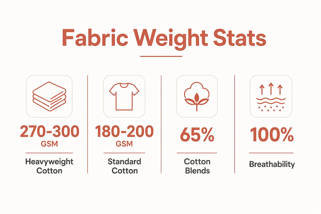 Infographic showing fabric weight statistics for oversized tees