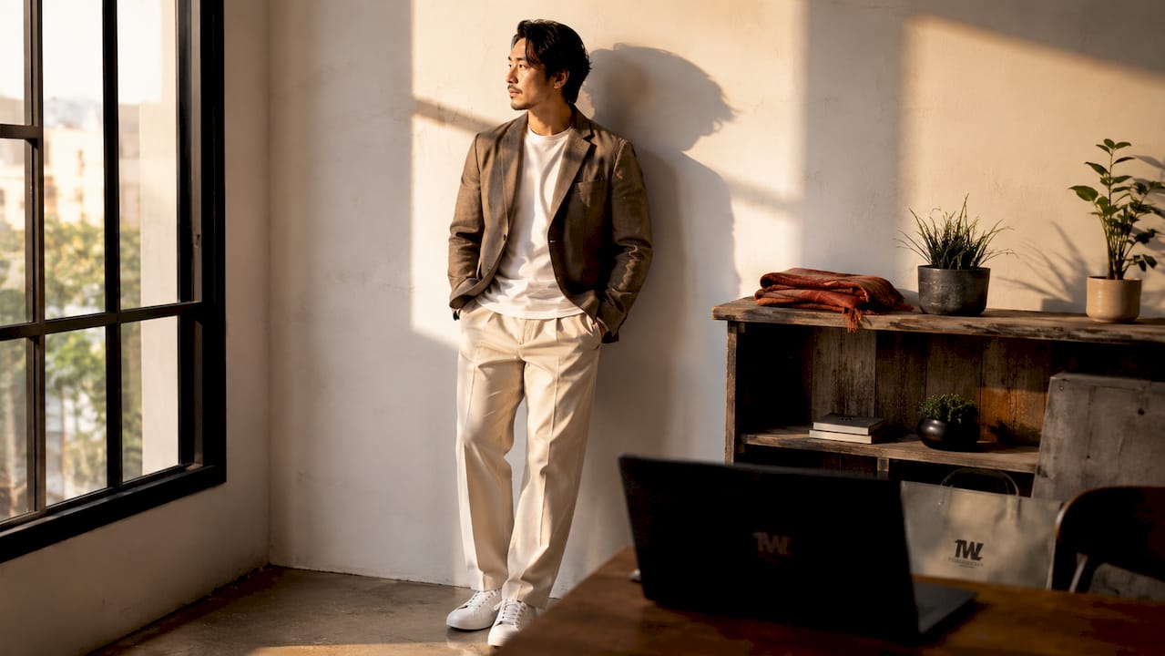 Layered casual outfit details with blazer
