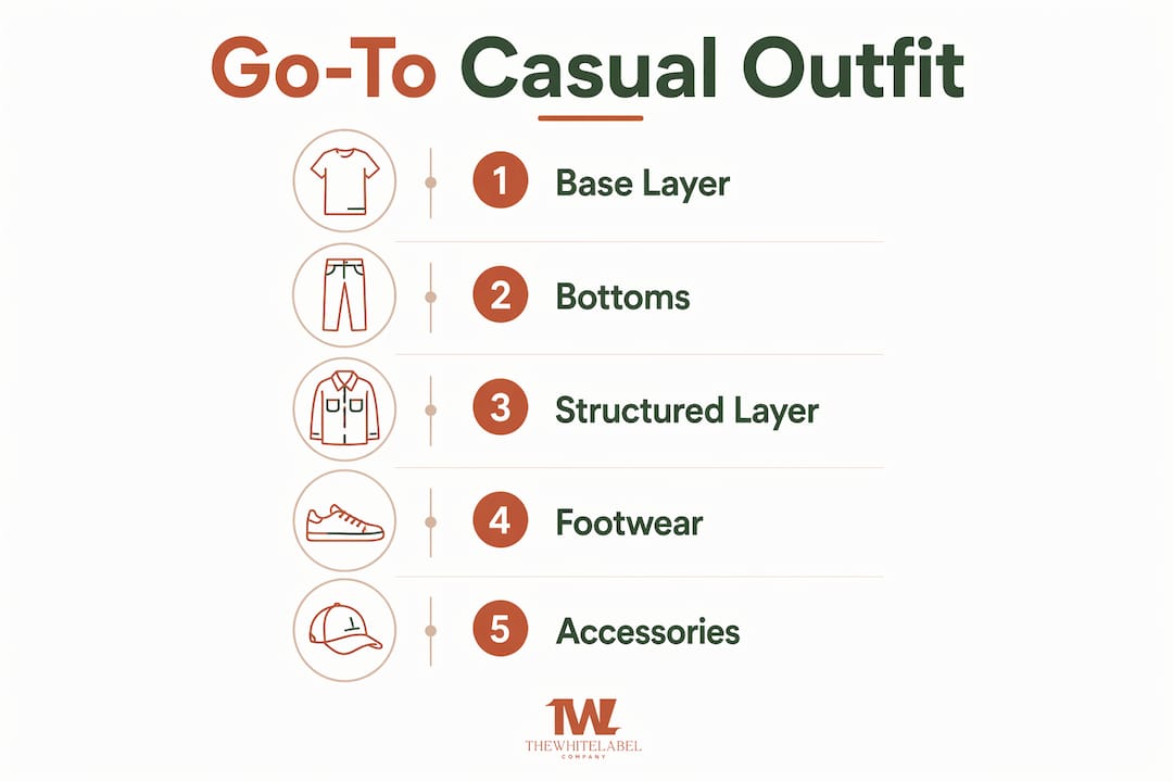 Infographic showing key components of go-to casual outfit