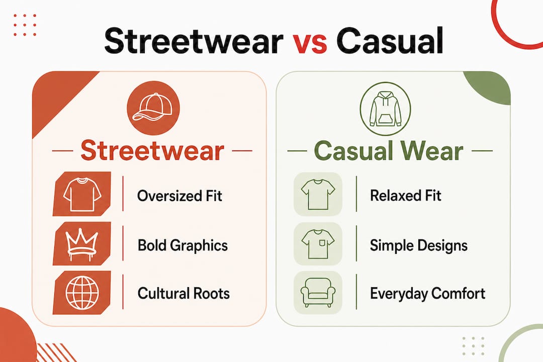 Infographic comparing streetwear and casual wear key differences