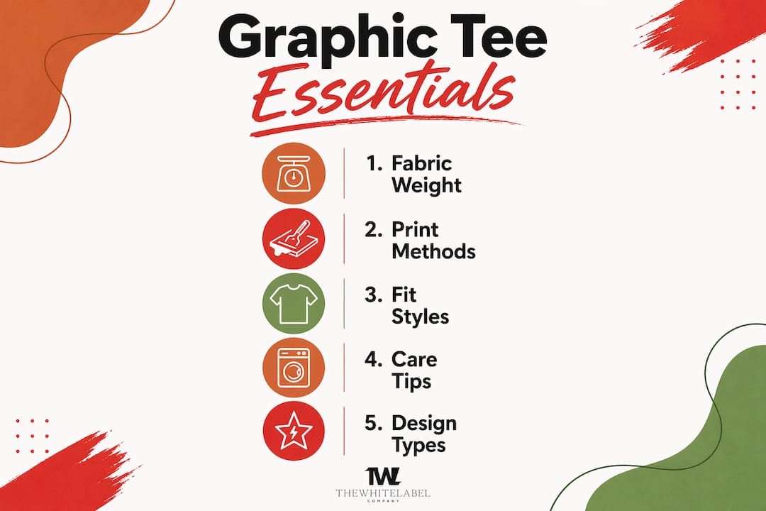 Infographic showing five key features of graphic tees