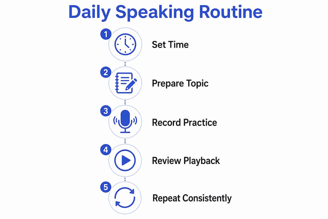 Infographic outlining daily speaking routine steps
