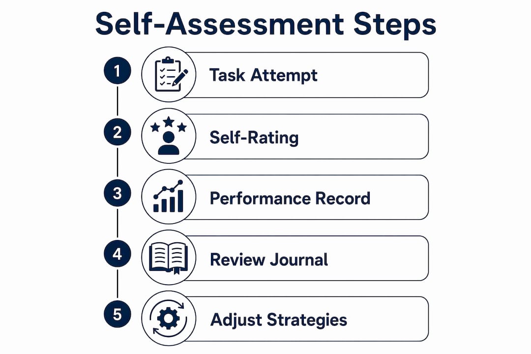 Infographic illustrating self-assessment steps for language preparation