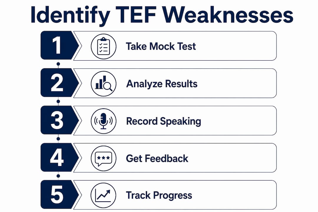 Infographic of steps to track and analyze TEF weaknesses