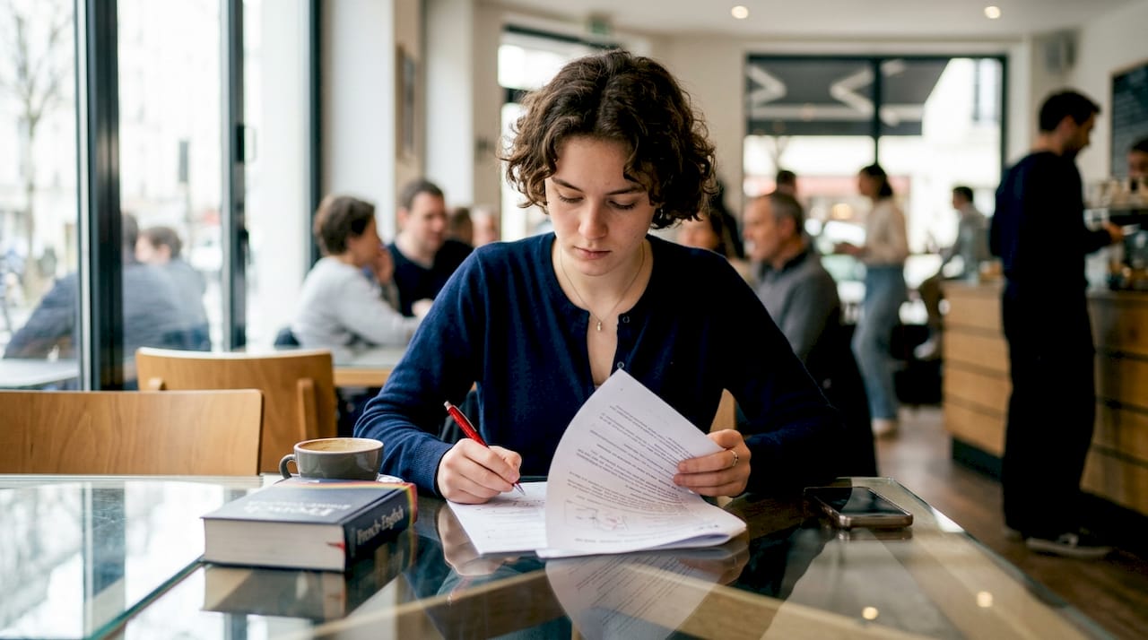Student reviewing mock TEF test papers