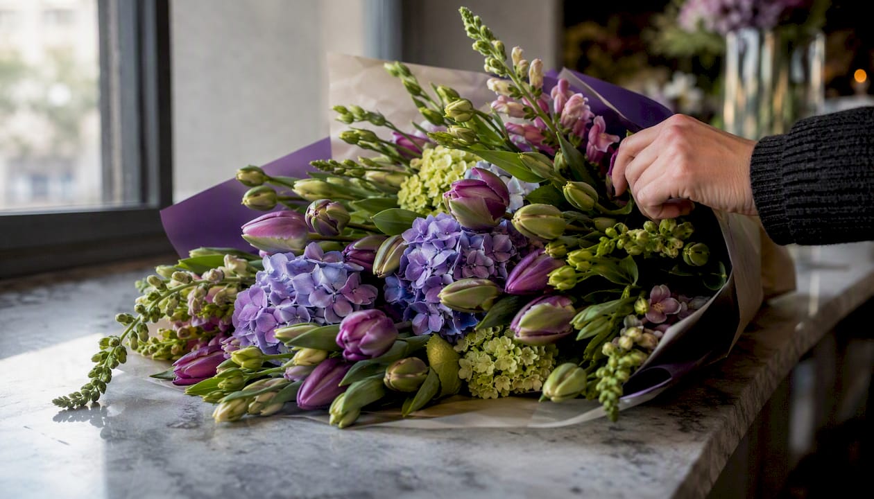 Hypoallergenic bouquet with closed buds and low-pollen flowers