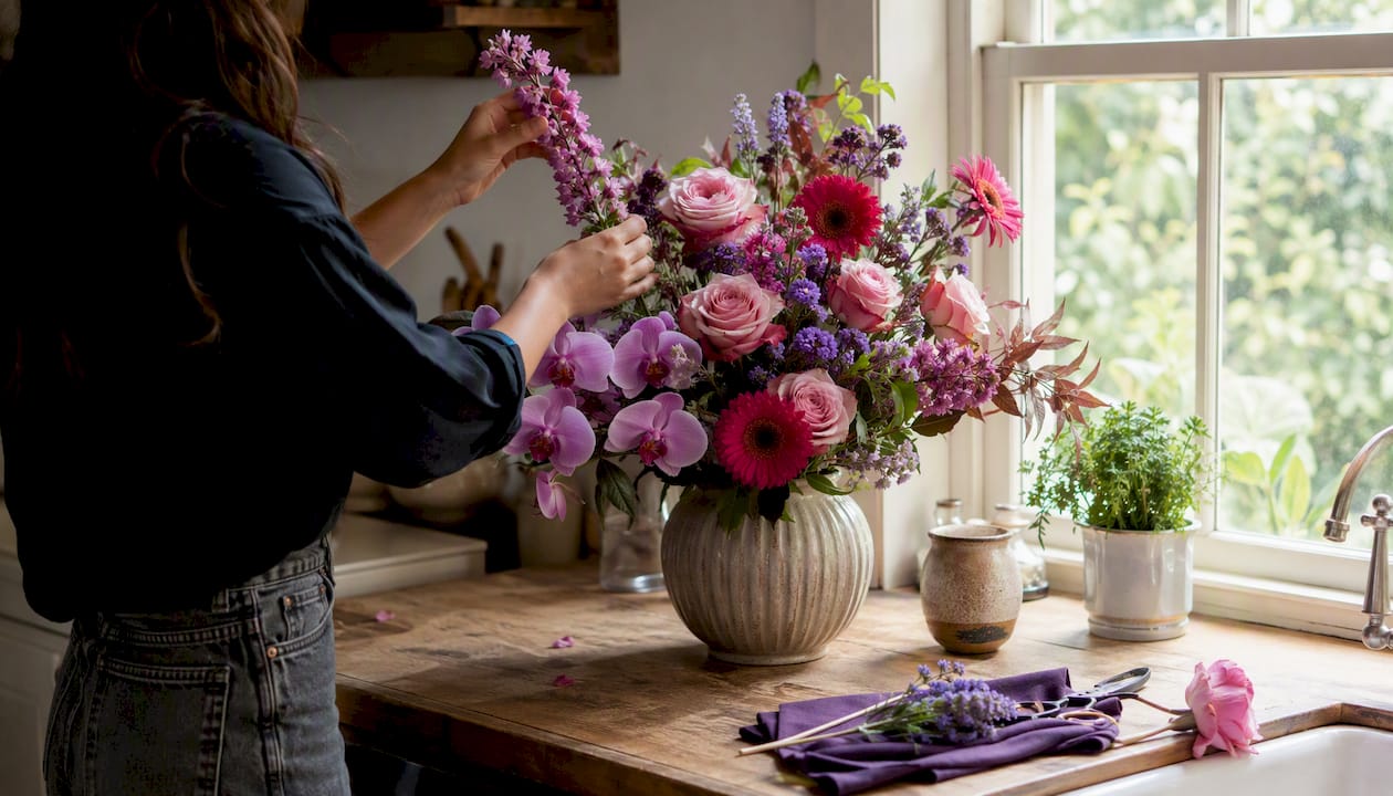 Fresh bouquet of pet-safe flowers in home