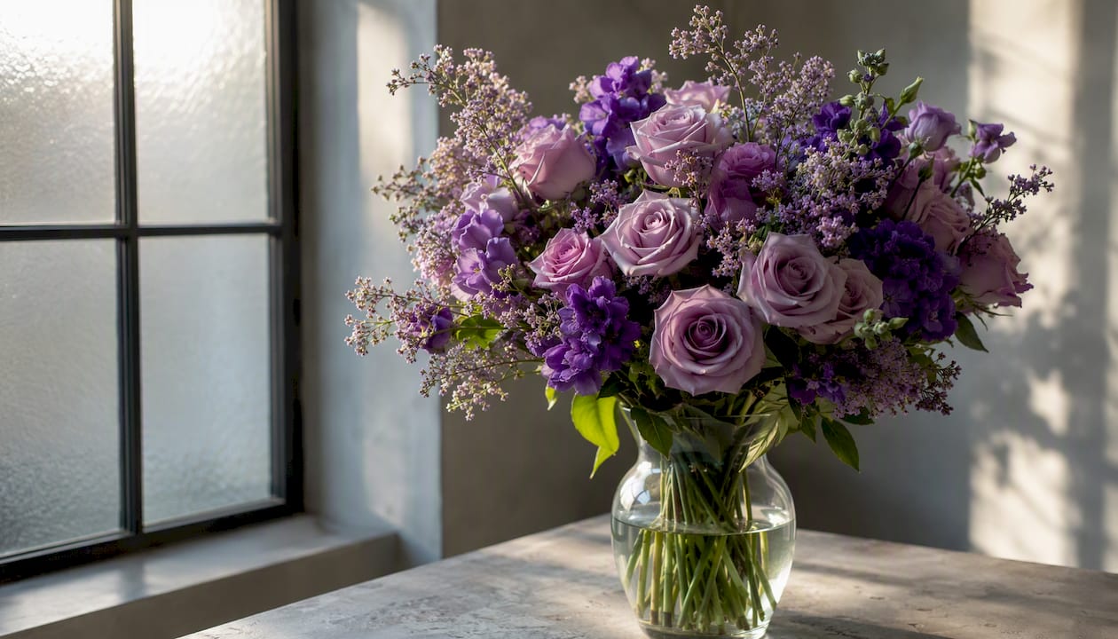 Lavender and purple roses bouquet
