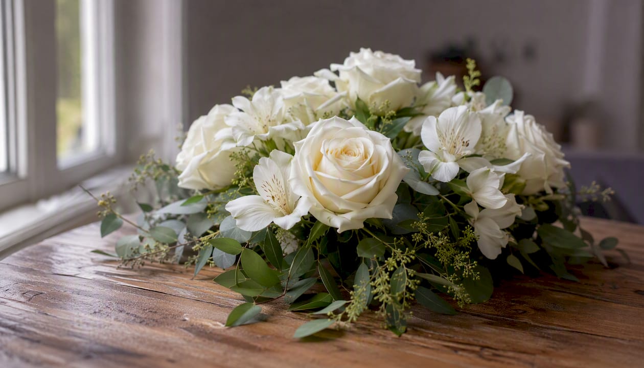 White roses and alstroemeria pet-safe flowers