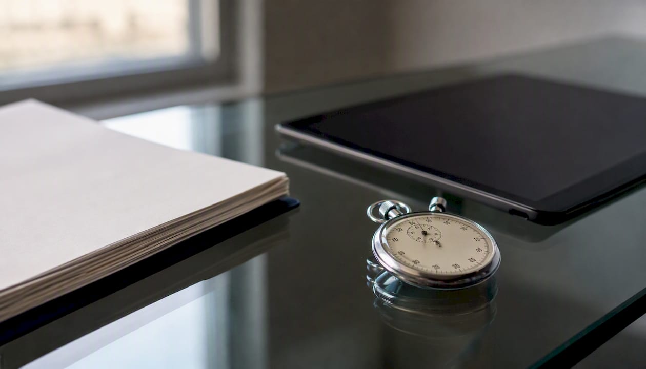 Stopwatch and tablet for LLQP exam practice