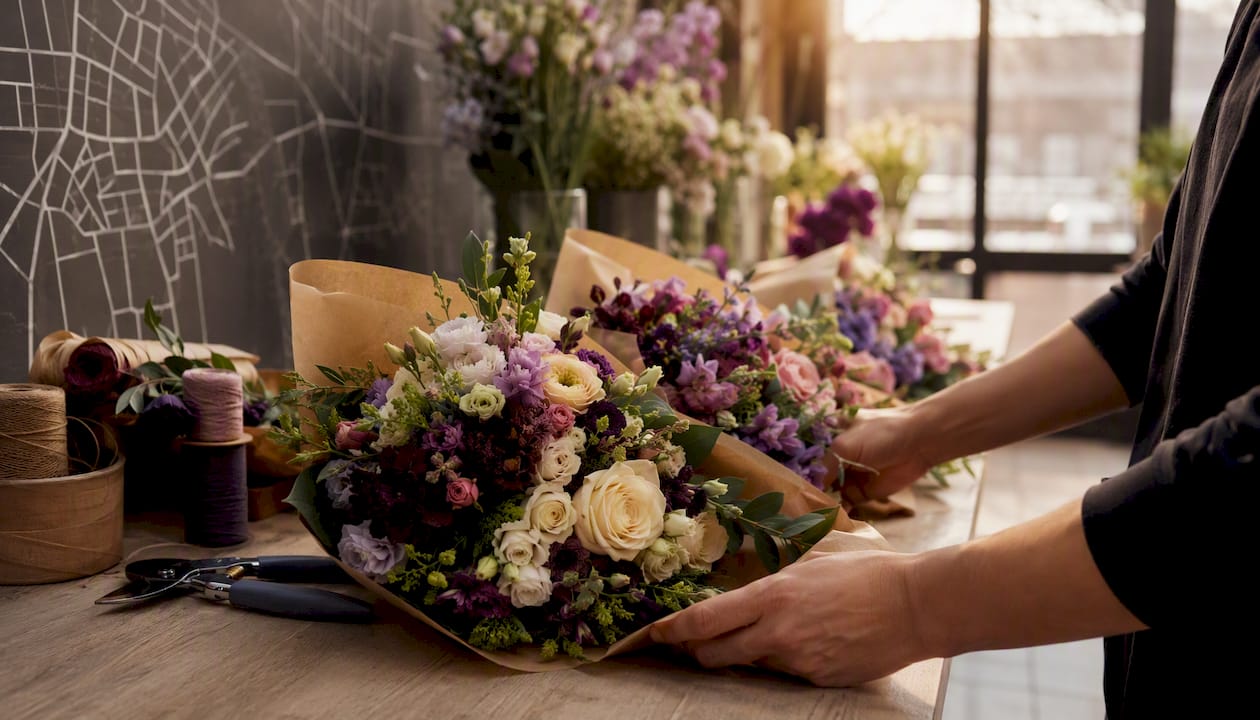 Florist grouping bouquets for delivery routing