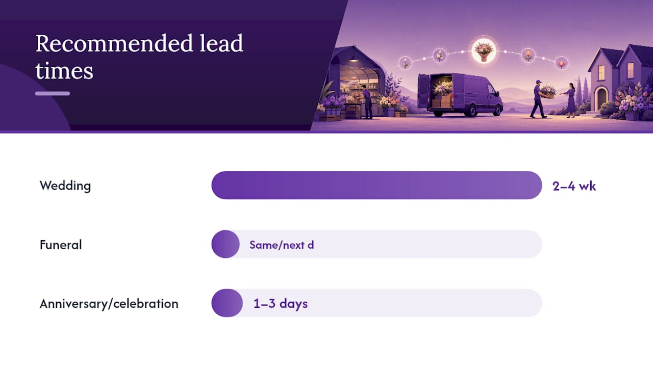 Timeline of floral delivery lead times for events