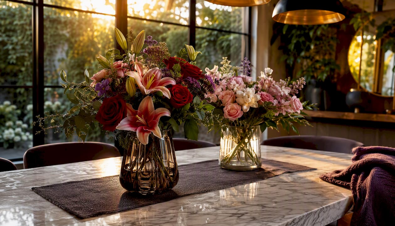 Side-by-side scented and unscented flower bouquets