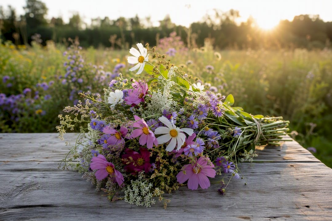 Wildflower hand-tied boho bouquet outdoors