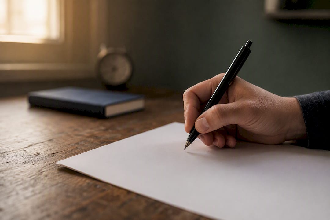 Hand poised to answer exam question