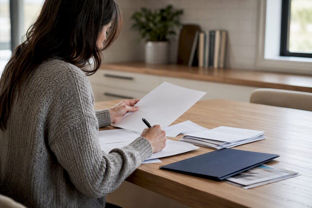 Hands reviewing insurance policy documents