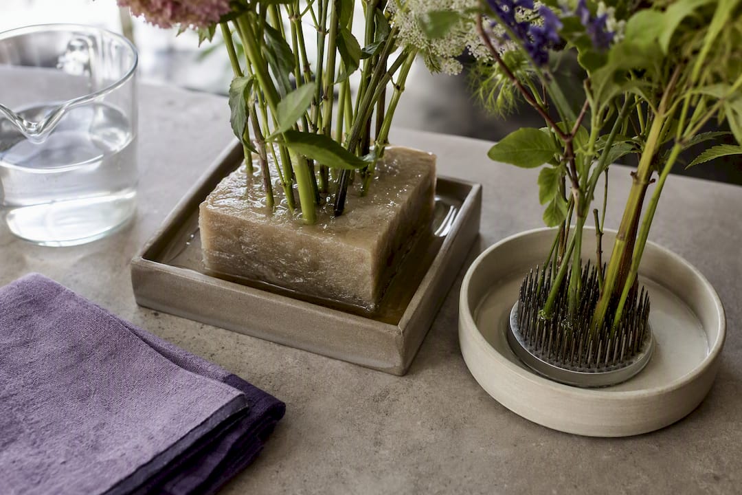 Agrawool and kenzan foam free floral mechanics