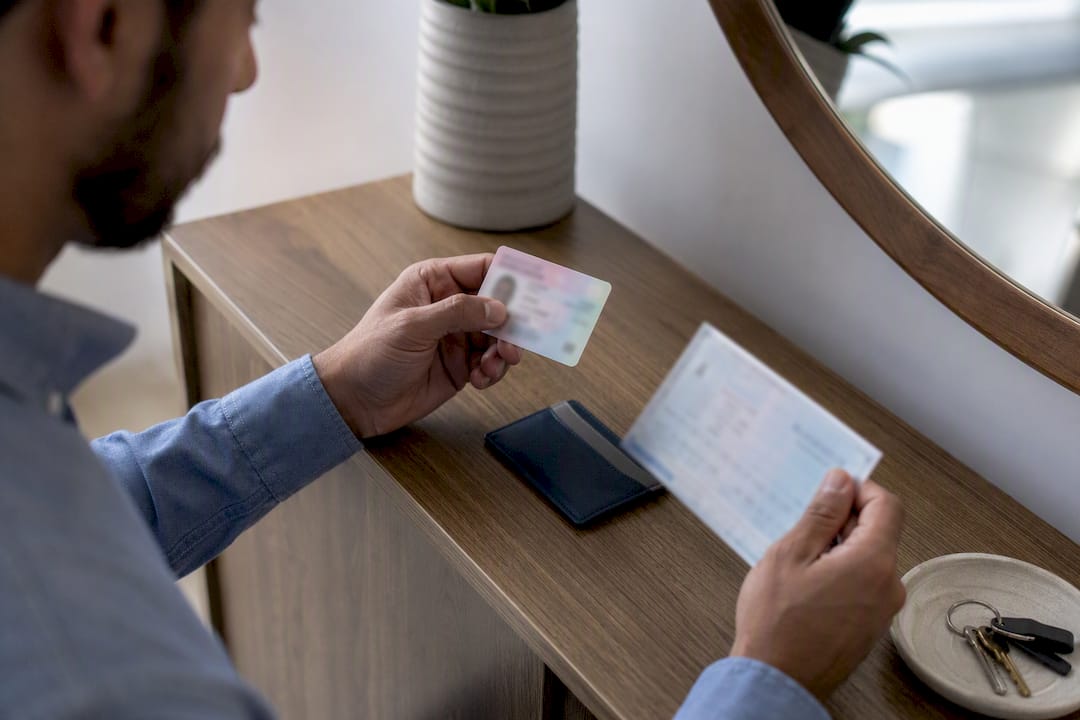 Candidate comparing exam ID and registration details