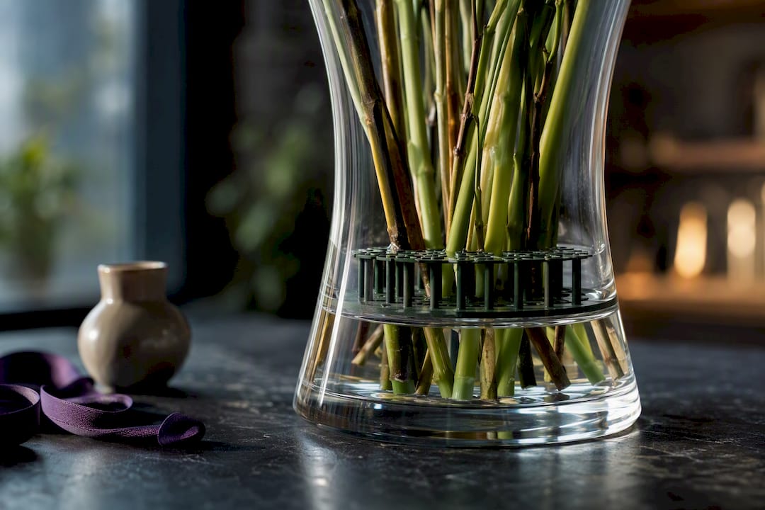 Cropped stems supported without floral foam