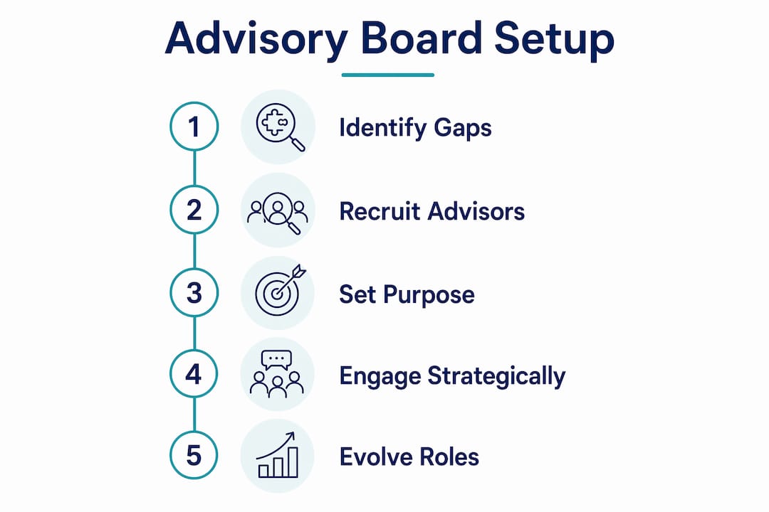 Infographic showing five key steps to structure medical advisory board
