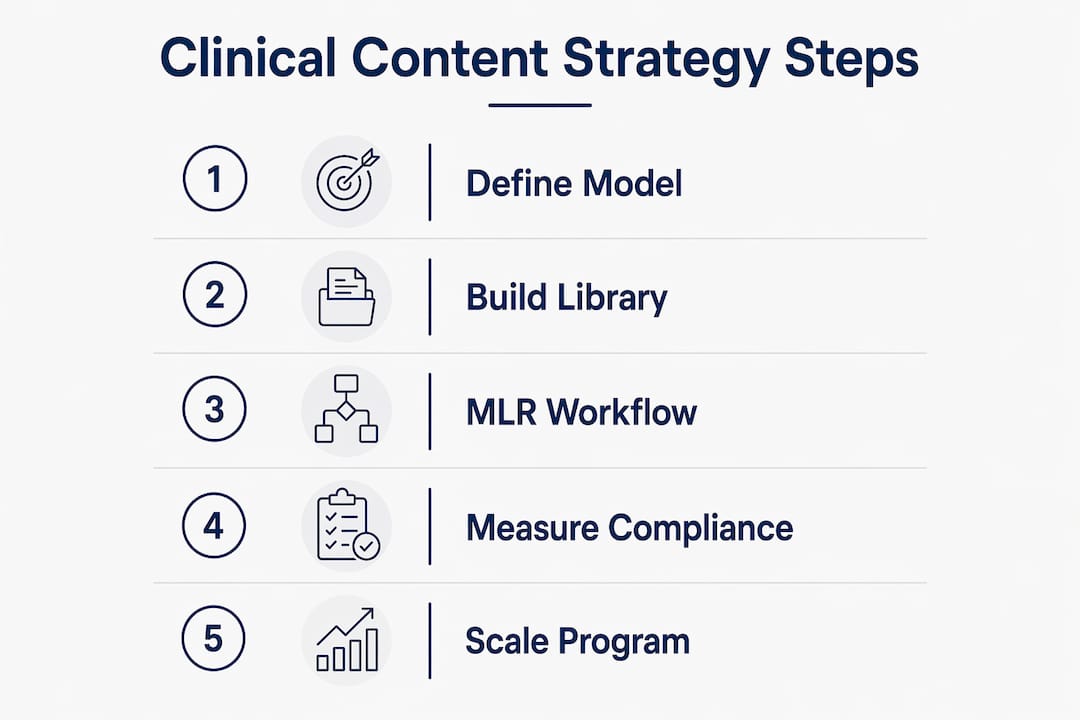 Infographic showing clinical content strategy steps