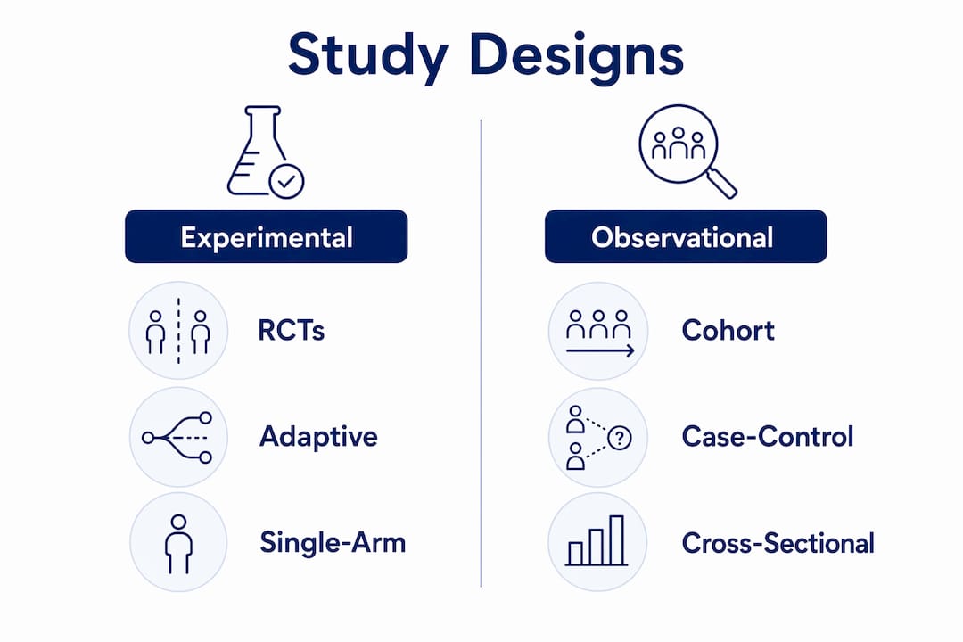 Infographic comparing clinical study design types