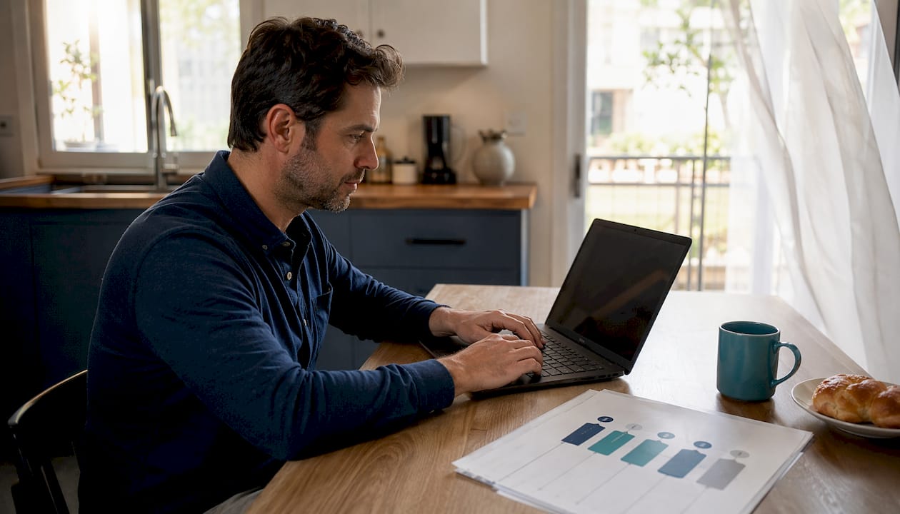 Analyst hands typing next to five-stage playbook document