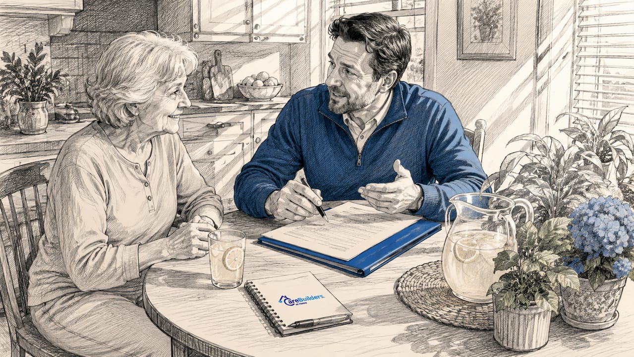 Patient and care coordinator discussing referral at home