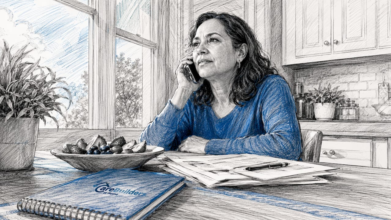 Woman making remote senior care call at home