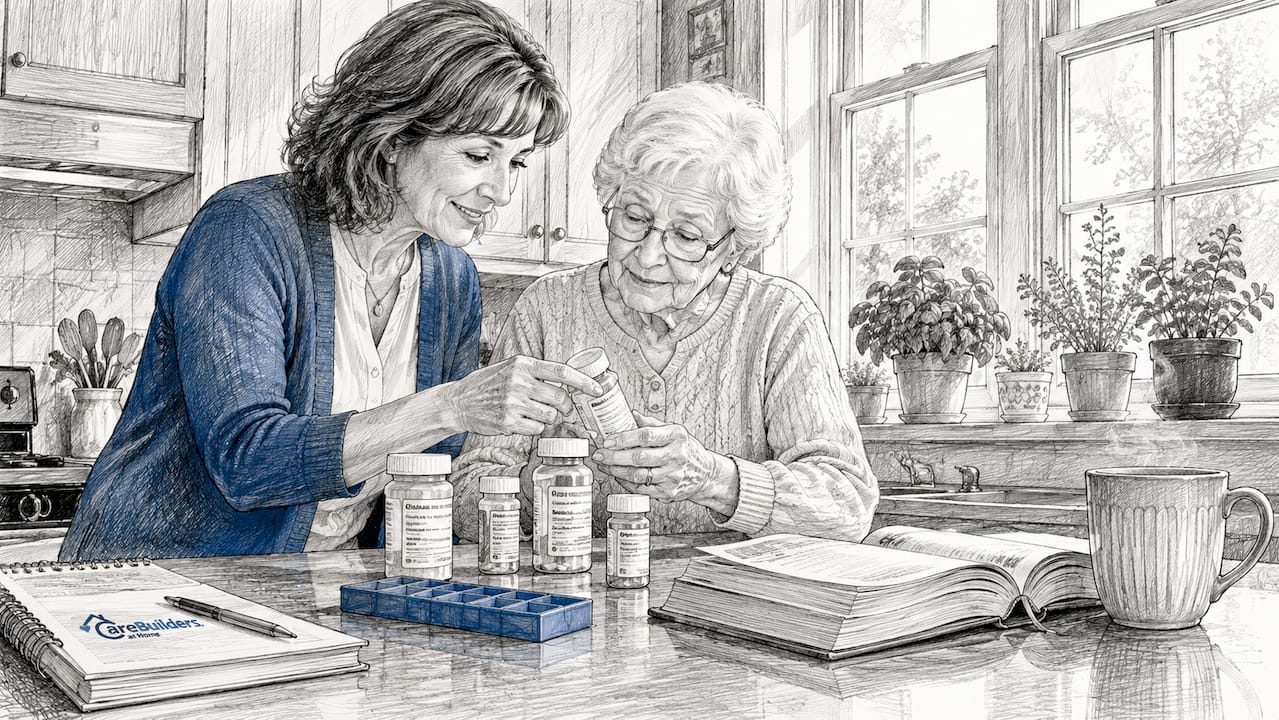 Caregiver assisting elderly woman at home