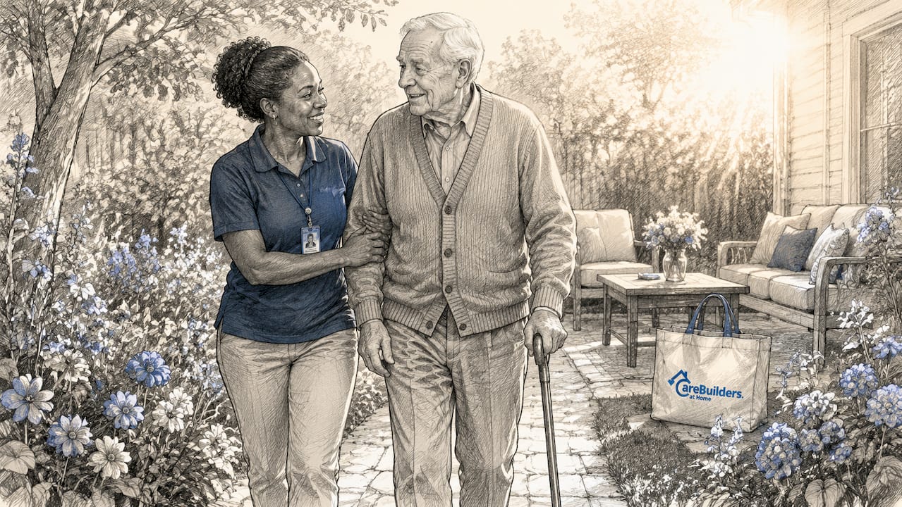 Caregiver assisting elderly man with dementia at home