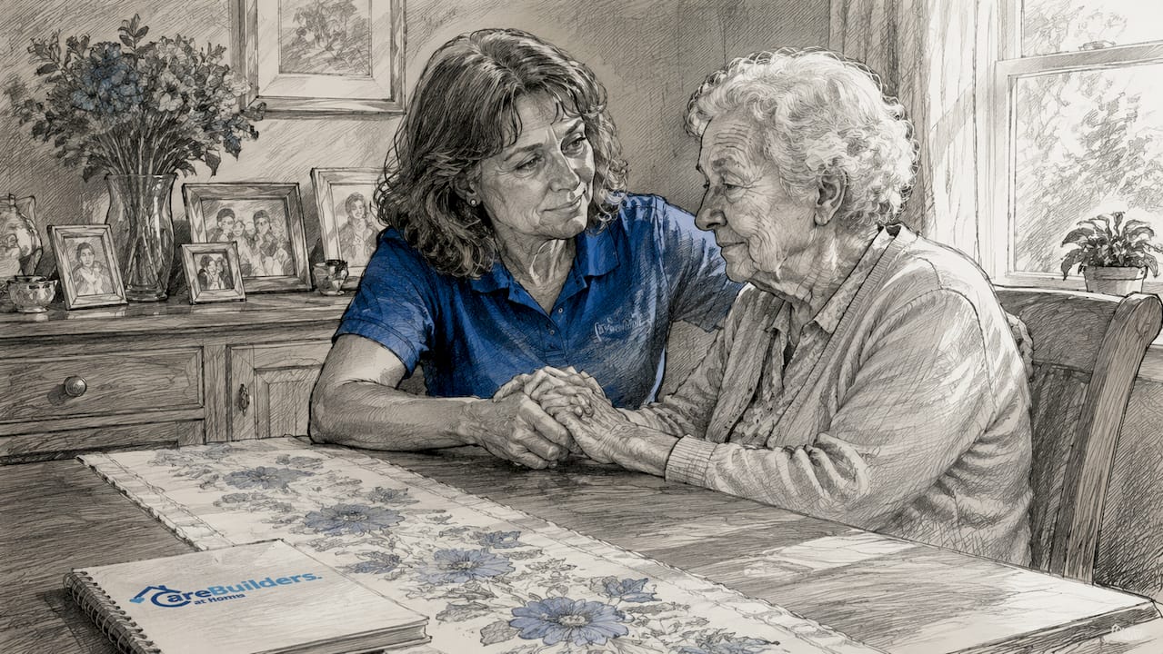 Caregiver supporting elderly Alzheimer's patient