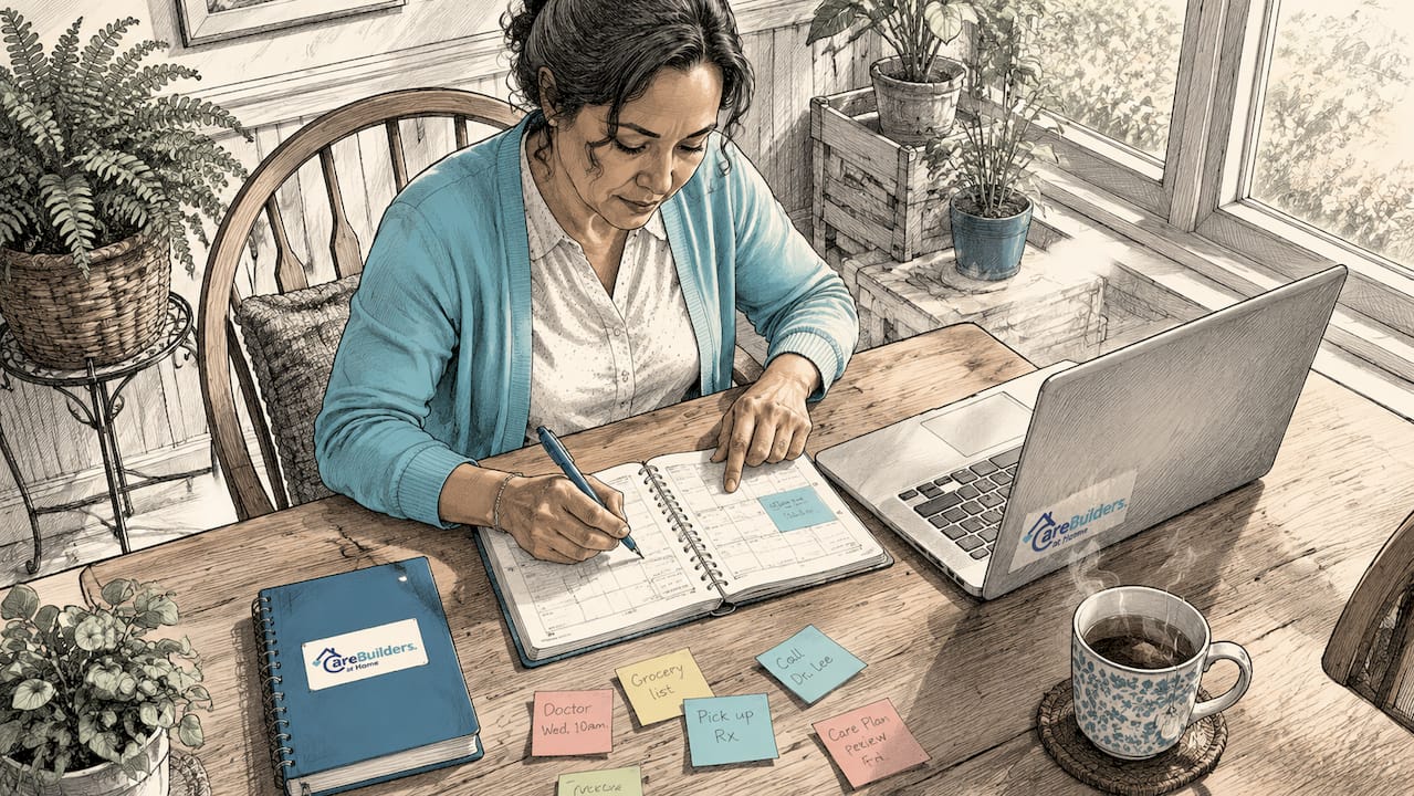 Woman organizing senior care appointments at home