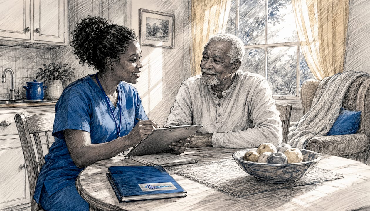 Home health nurse visiting senior patient at home