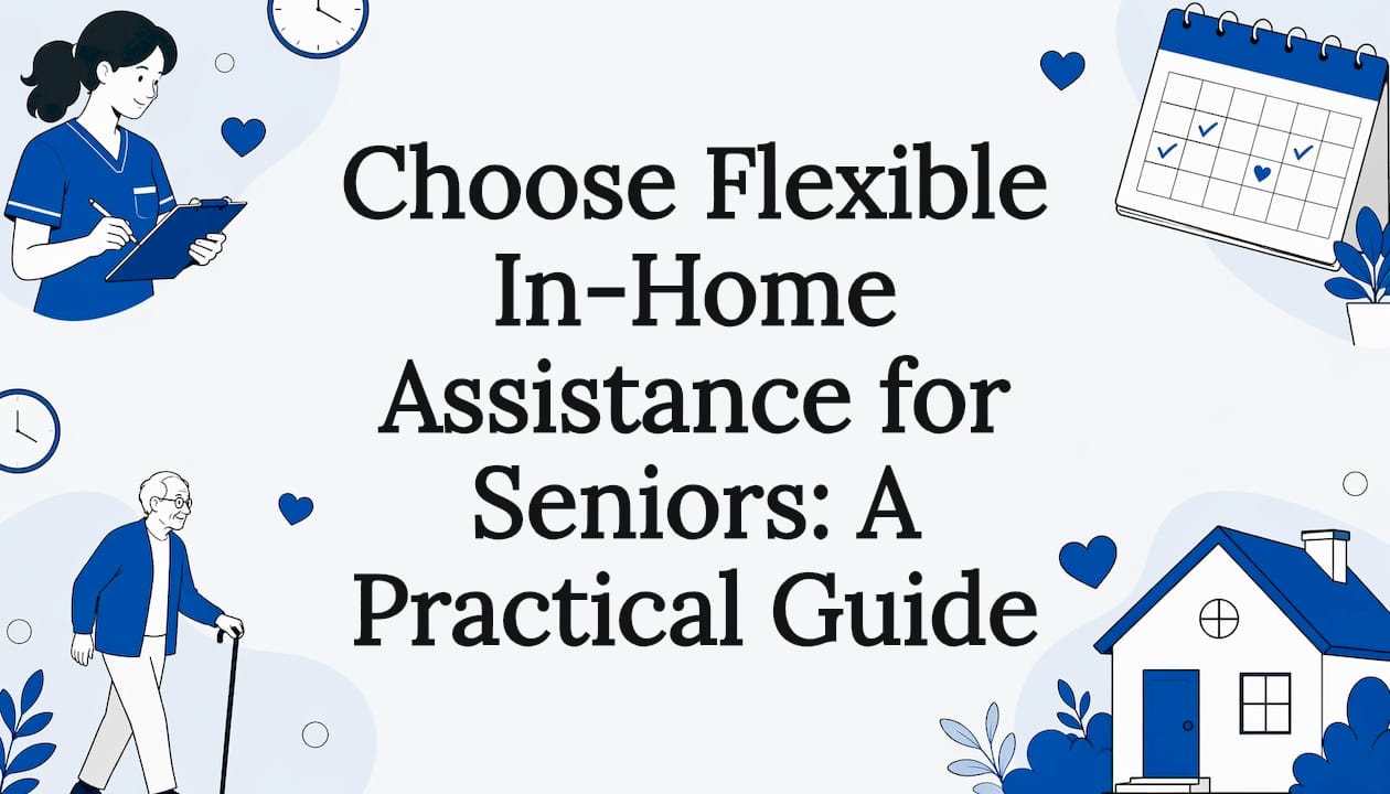 Decorative title card with senior care icons
