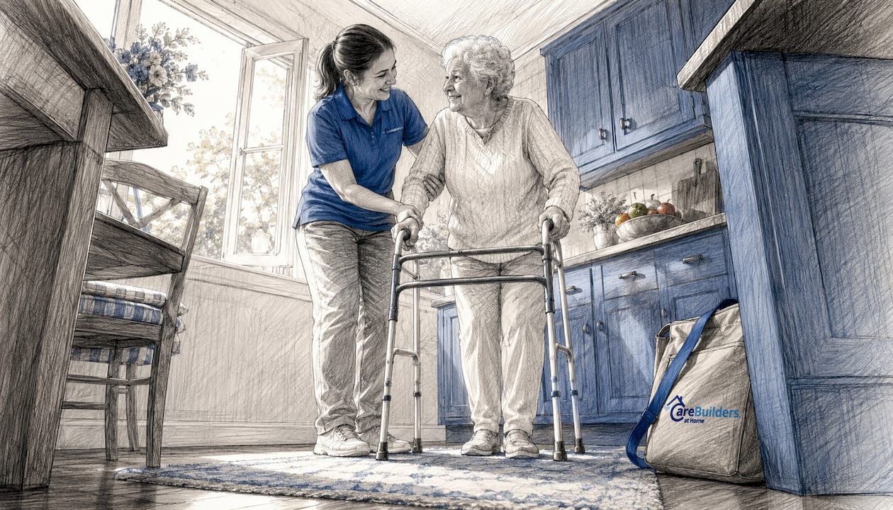 Caregiver helping senior woman at home