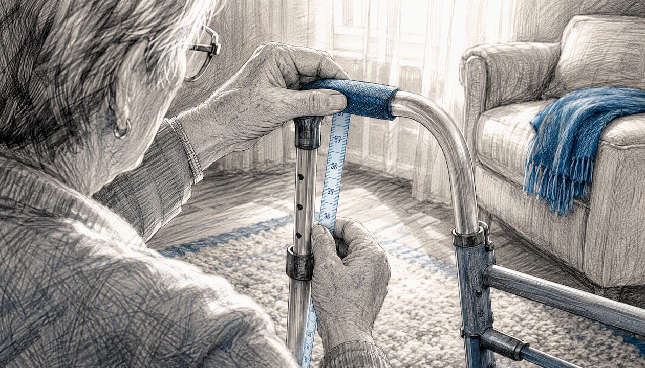 Hands adjusting a walker handle height