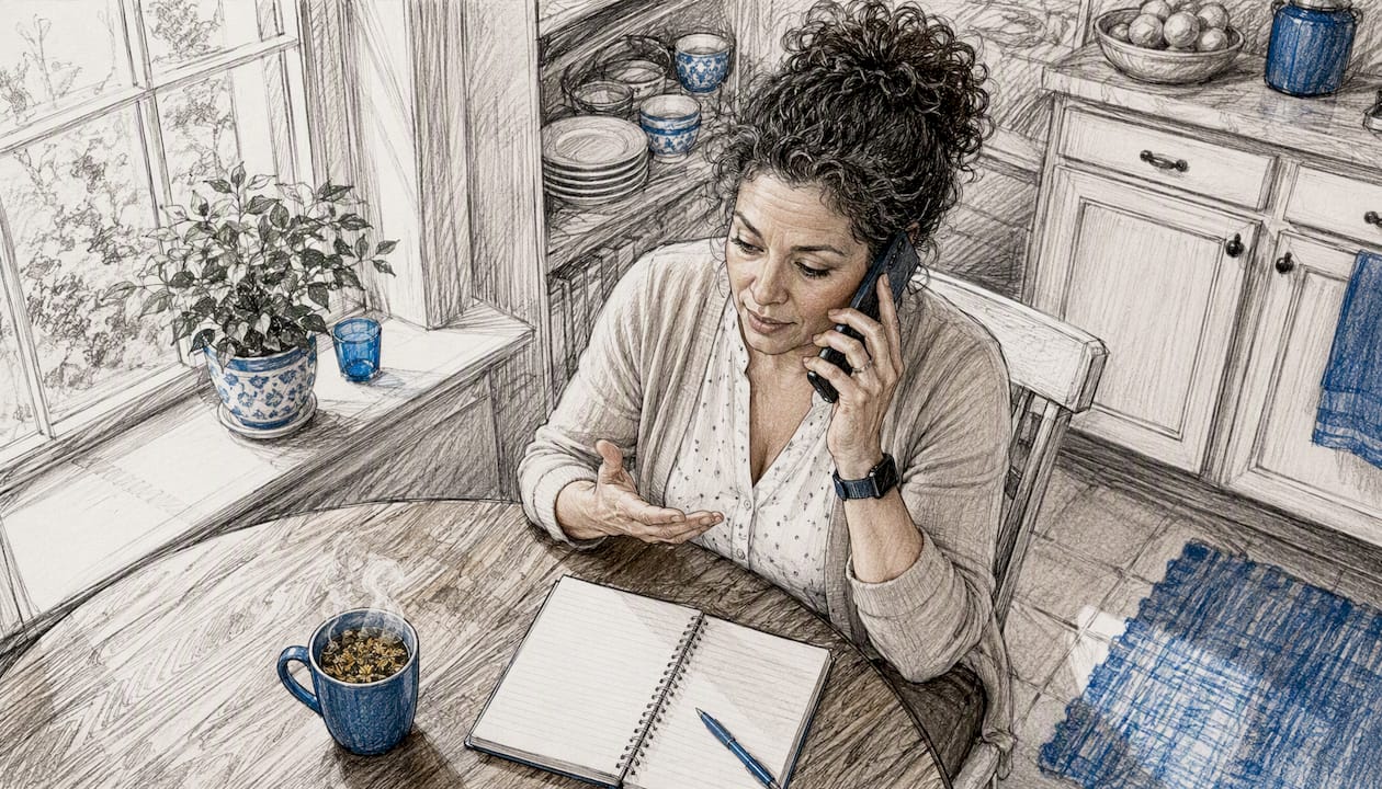 Social worker making a follow-up phone call in home