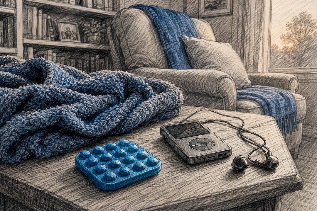 Sensory calming kit with blanket and music player