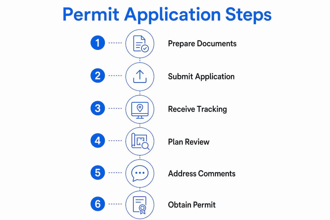 Infographic showing steps in homeowner building permit application