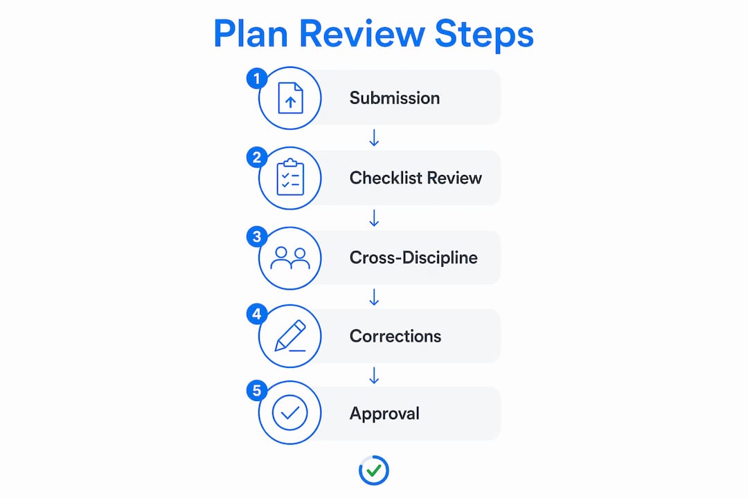 Infographic showing construction plan review process steps