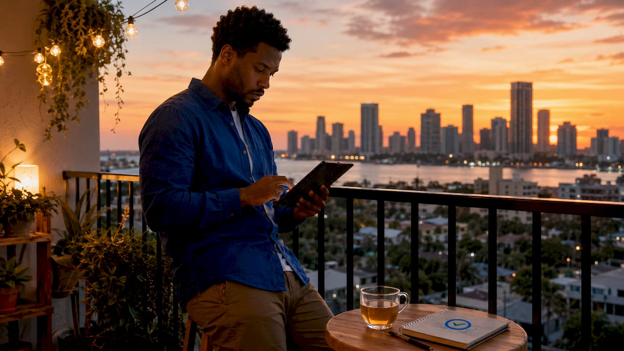 Homeowner checking inspection schedule on tablet