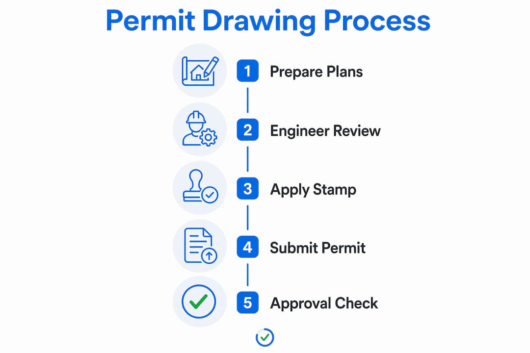 Infographic illustrating permit drawing process steps