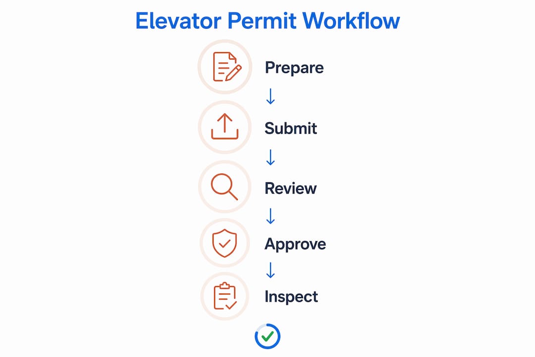 Infographic illustrating elevator permit workflow steps