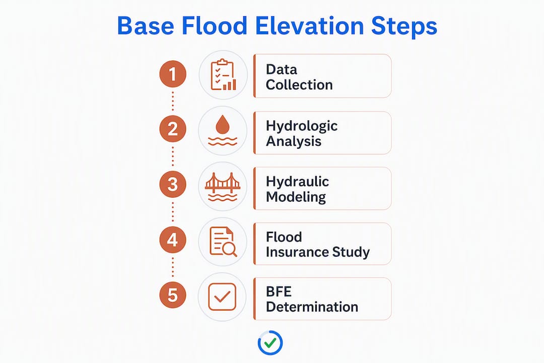 Infographic showing step-by-step flood elevation process