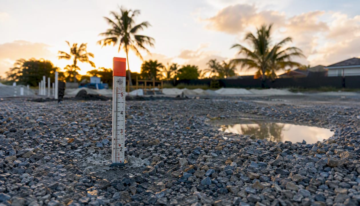 Flood elevation marker at Miami construction site