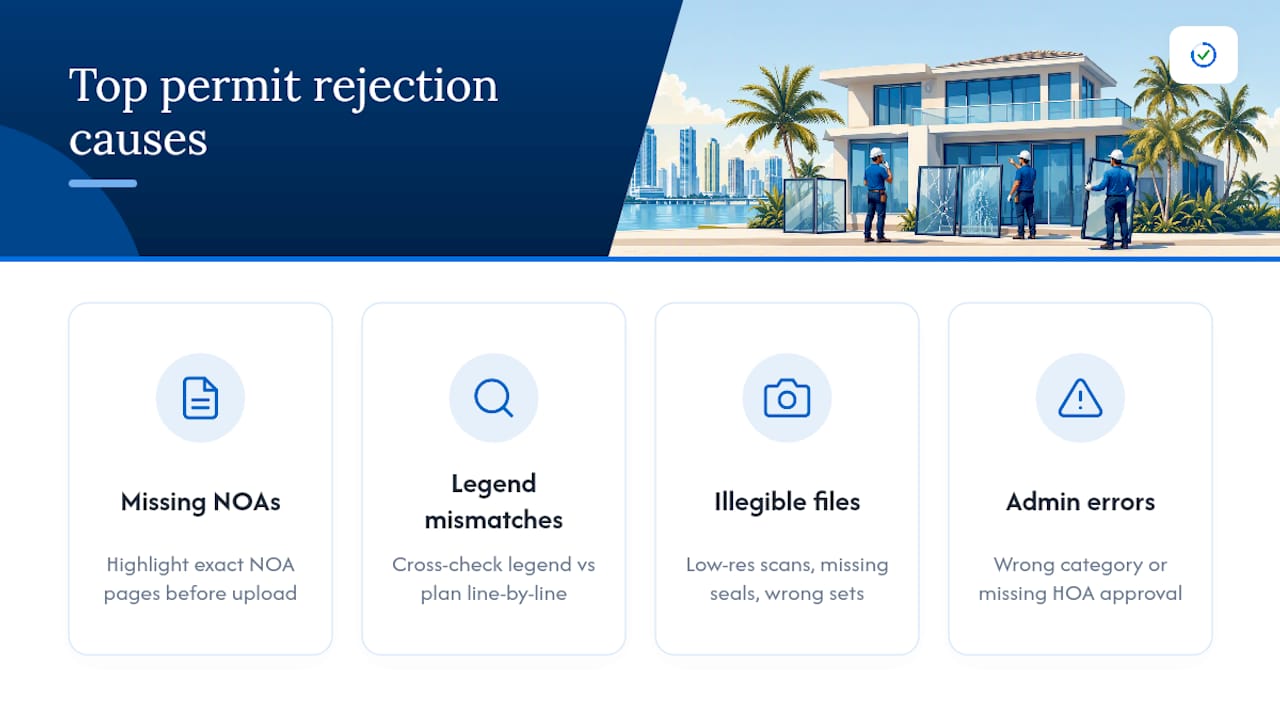 Icons representing common permit rejection reasons