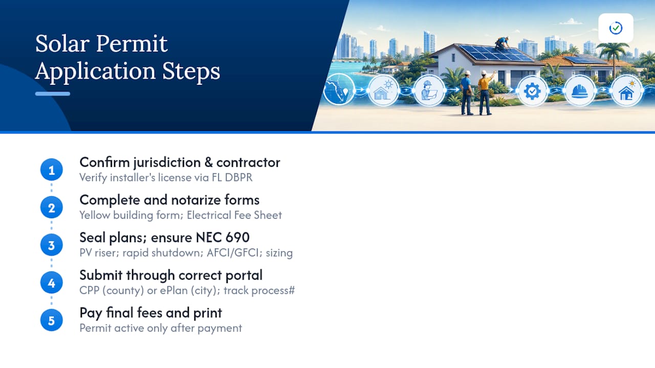 Step-by-step solar permit application process diagram